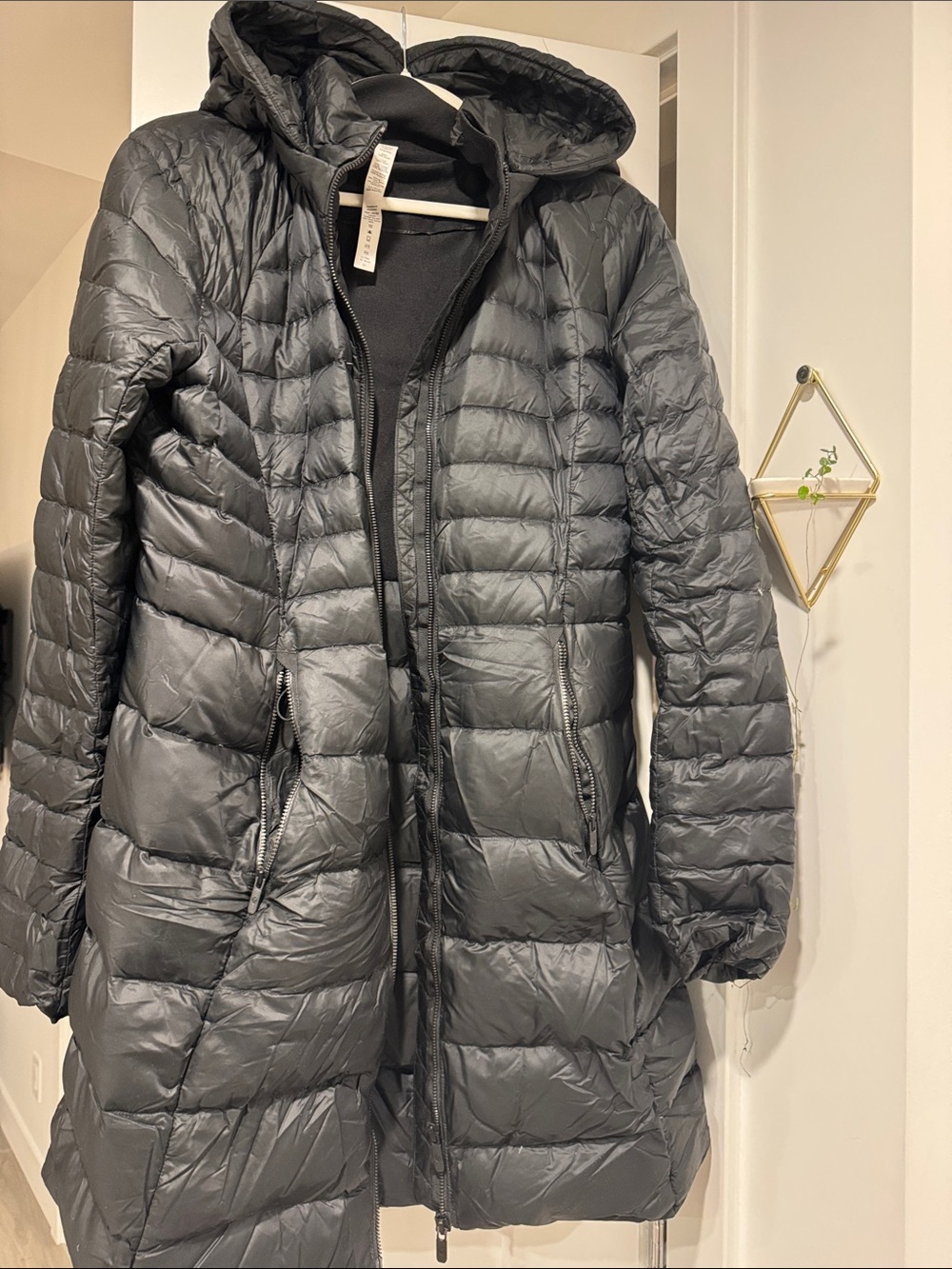 Lululemon Black Quilted long Hooded Puffer Coat
